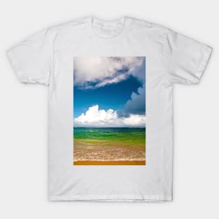 Green Seascape,Cumulus Clouds Over Deep Blue Sky T-Shirt